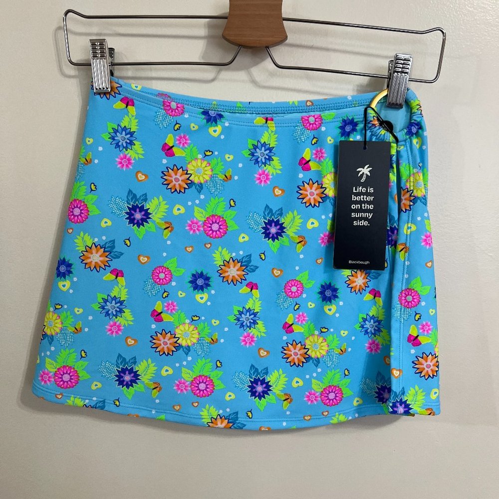 Blackbough Anastasia Mini Skirt Size Small Blue Daiquiri Floral Side Slit